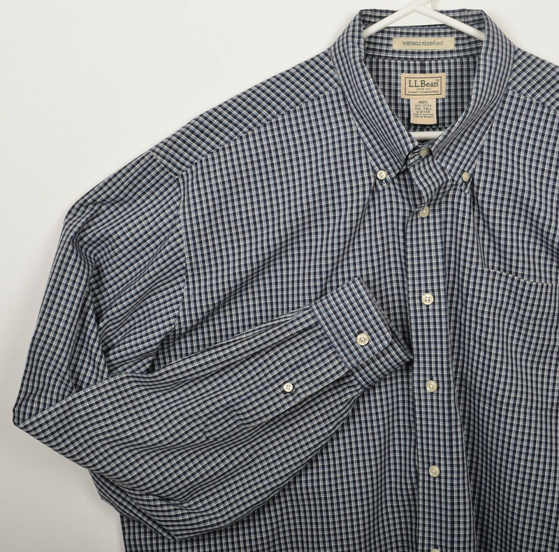 L.L. Bean Men's 2XLT (2XL Tall) Blue Plaid Wrinkle Resistant Button-Down Shirt