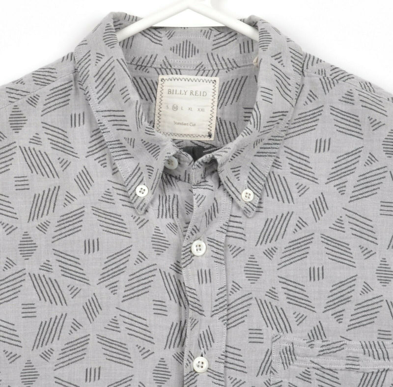 Billy Reid Men's Sz Medium Standard Cut Gray Geometric Short Sleeve Shirt