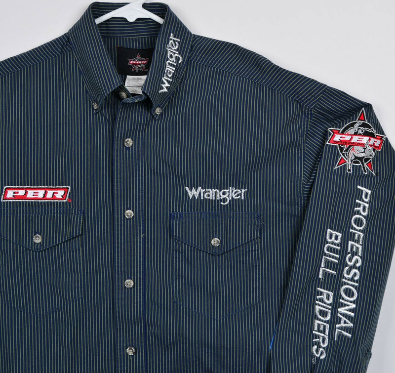 Wrangler PBR Men's Small Professional Bull Riders Blue Striped Button-Down Shirt
