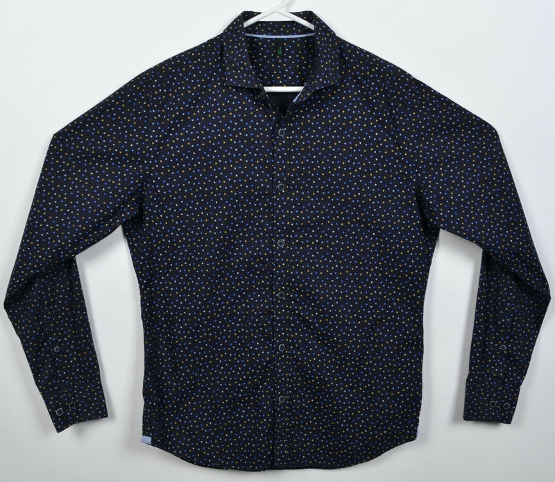 Benetton Men's Medium Triangle Pattern Geometric Navy Blue Button-Front Shirt