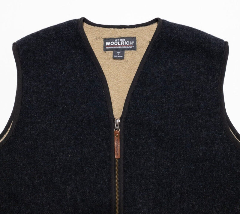 Woolrich Fleece Lined Vest Men's Large Charcoal Dark Gray Full Zip Wool Blend