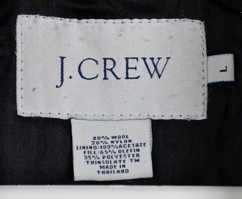J. Crew Men's Large Black Wool Peacoat Thinsulate Quilt Lined University Coat