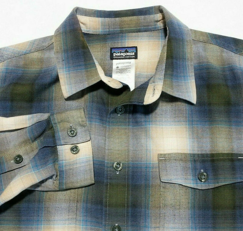 Patagonia Men's Long-Sleeved Buckshot Shirt Green Blue Plaid Men's Medium