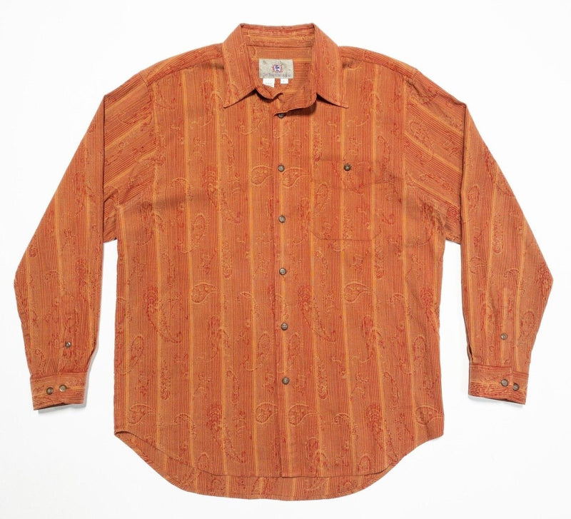 Territory Ahead Shirt Men's Large Long Sleeve Paisley Texture Vintage 90s Orange