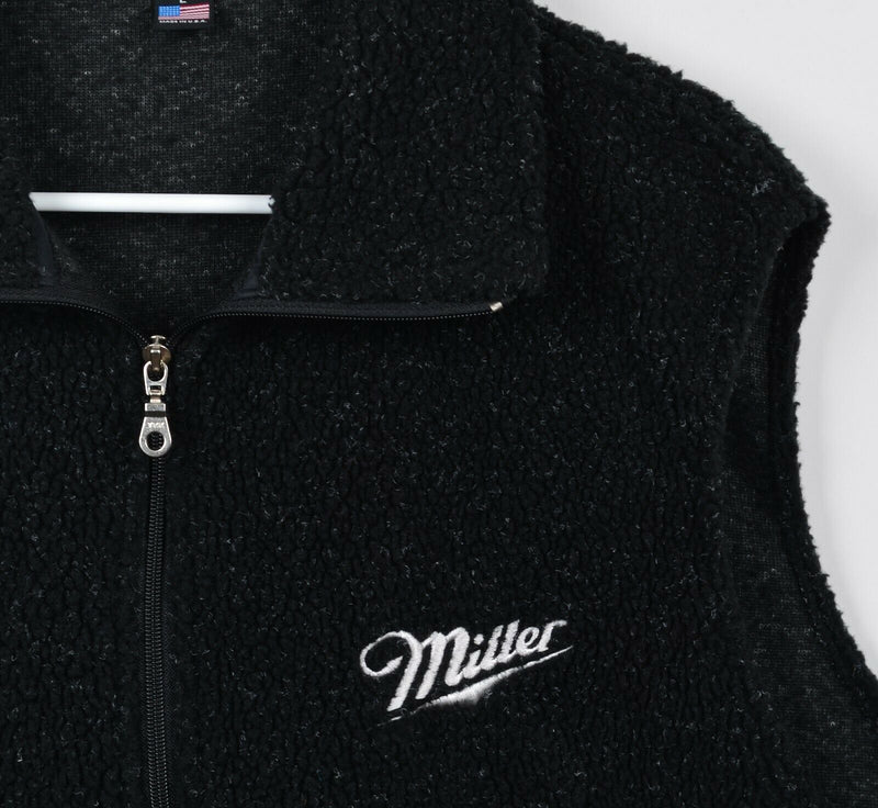 Vintage 90s Miller Beer Men's Large Fuzzy Fleece Sportsmaster Club Full Zip Vest