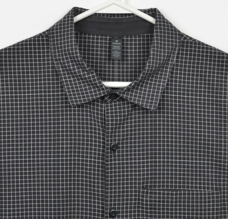 Lululemon Men's 2XL Black Check Reflective Technical Athleisure Button Shirt