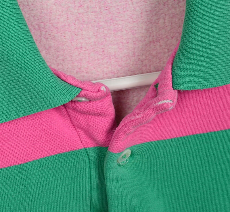 Polo Ralph Lauren Men's Medium Chunky Pink Green Stripe Sweatshirt Rugby Shirt