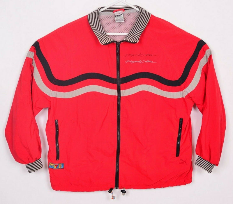 Vintage 90s Puma Men's Large PUMAMMQ Wavy Red Windbreaker Track Jacket
