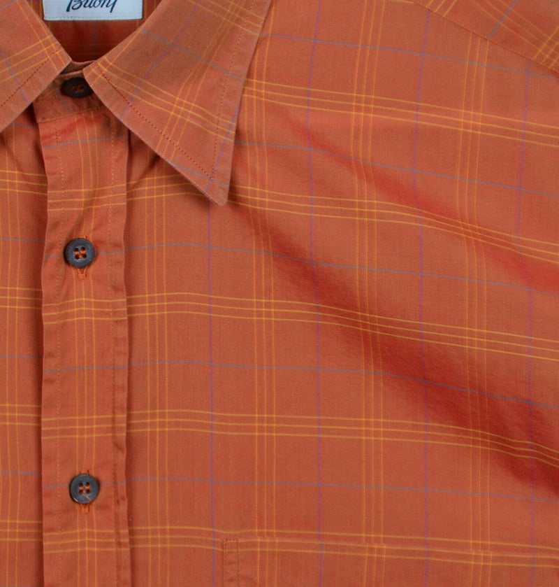 Brioni Men's Sz Large Orange Plaid Button-Front Made in Italy Shirt
