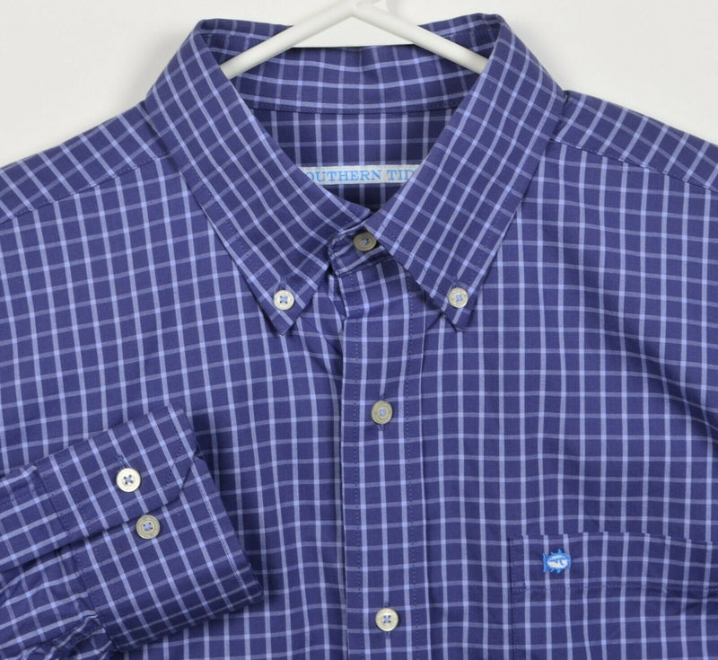 Southern Tide Men Medium Purple Check Skipjack Cotton Elastane Button-Down Shirt
