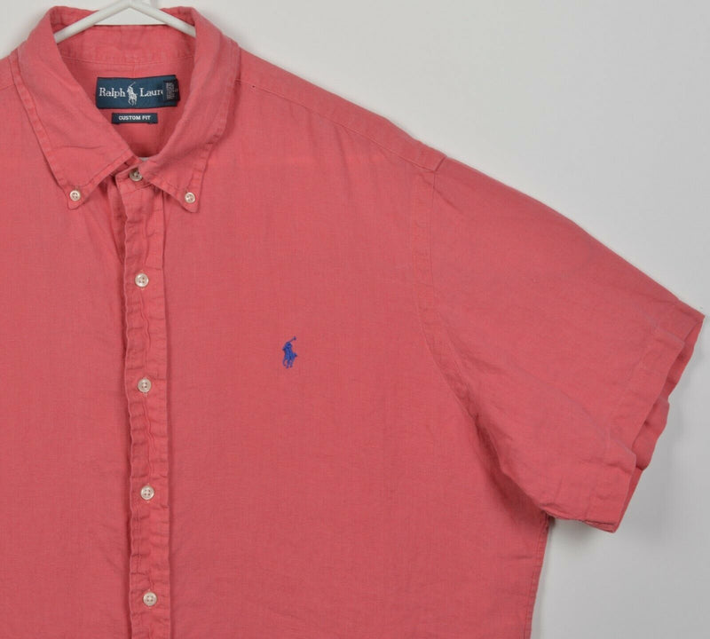 Polo Ralph Lauren Men's XL Custom Fit 100% Linen Pink Button-Down Shirt