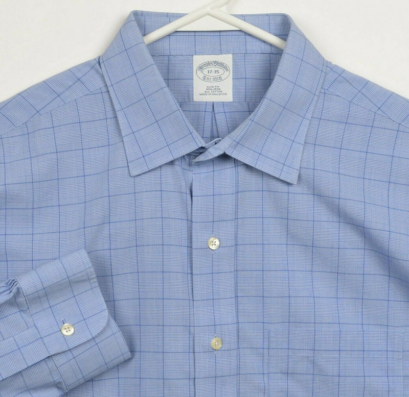 Brooks Brothers Men's 17-35 Slim Fit Non-Iron Blue Plaid Button-Front Shirt