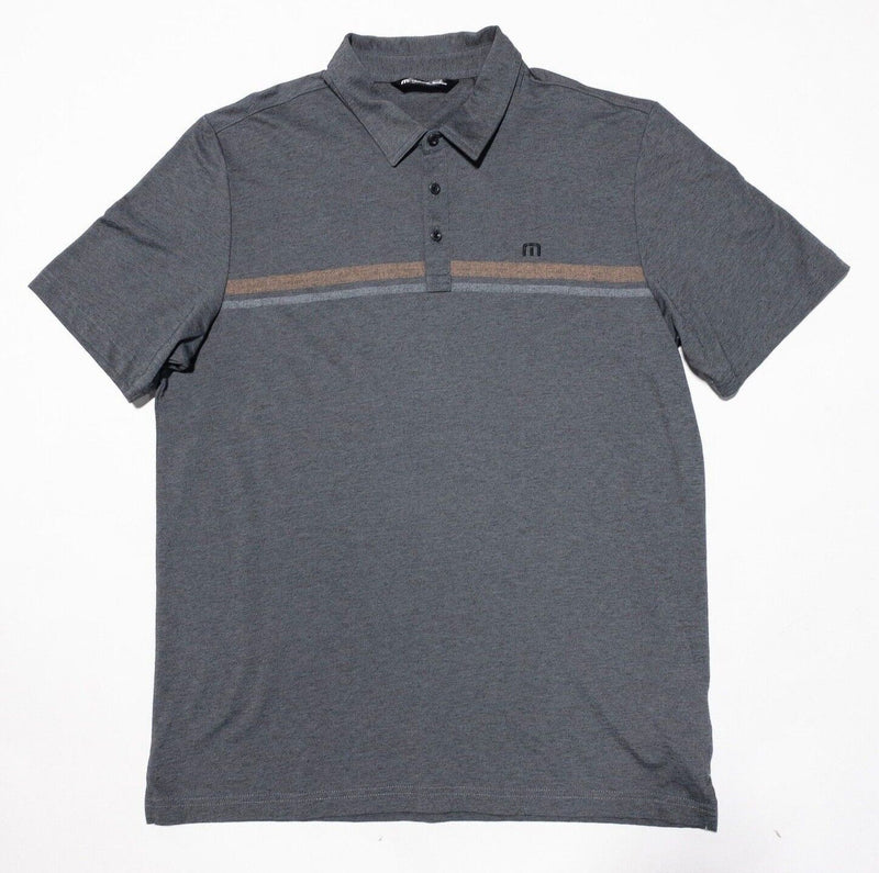 Travis Mathew Polo XL Mens Shirt Golf Polyester Wicking Gray Stripe Short Sleeve