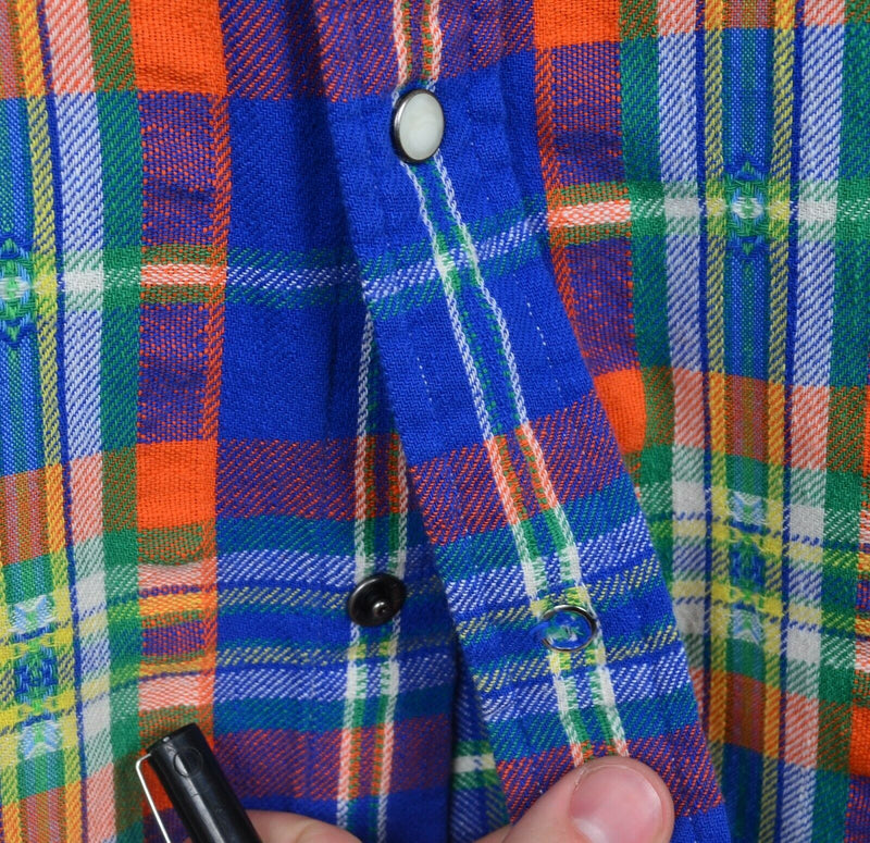 Polo Ralph Lauren Men's 2XL Pearl Snap Blue Orange Plaid Aztec Flannel Shirt