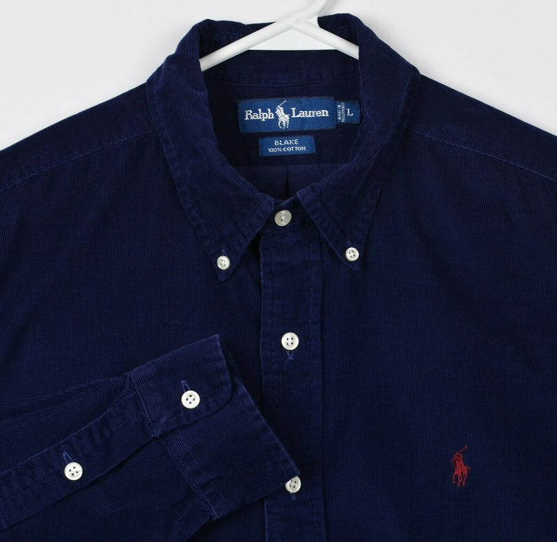 Vintage 90s Polo Ralph Lauren Men's Large Corduroy "Blake" Dark Navy Blue Shirt