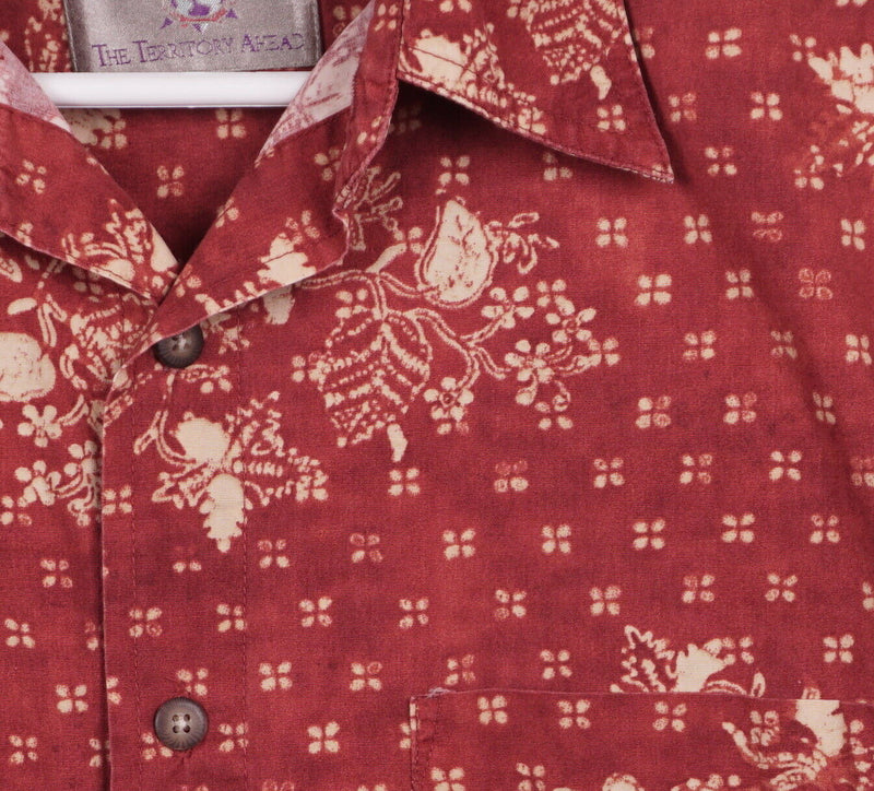 The Territory Ahead Men's Large Floral Leaf Print Red Gold Button-Front Shirt