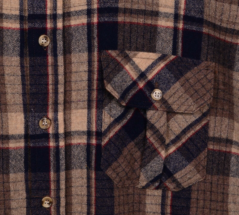 Eddie Bauer Men's Sz Large 100% Wool Shirt Brown Plaid Lumberjack Flannel Shirt