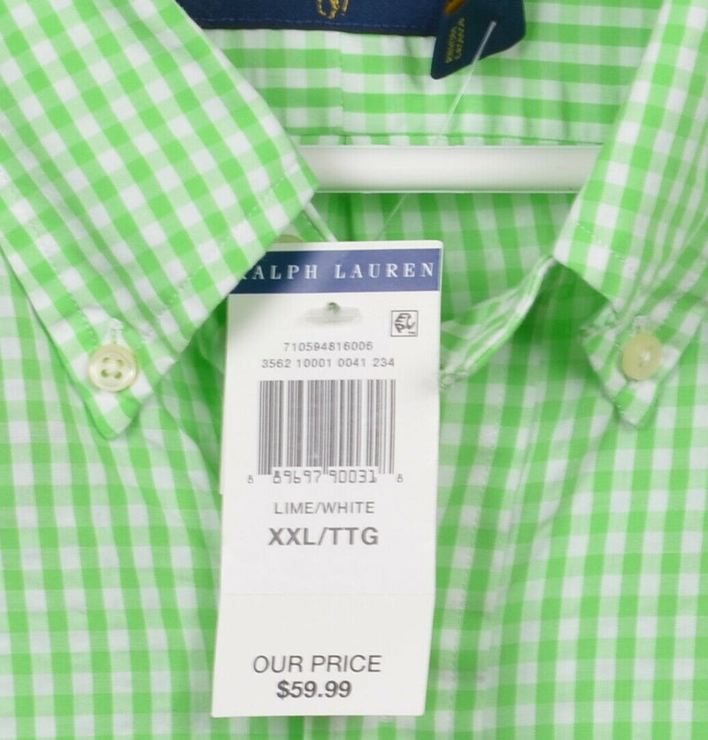 Polo Ralph Lauren Men's 2XL Seersucker Lime Green Gingham Button-Down Shirt