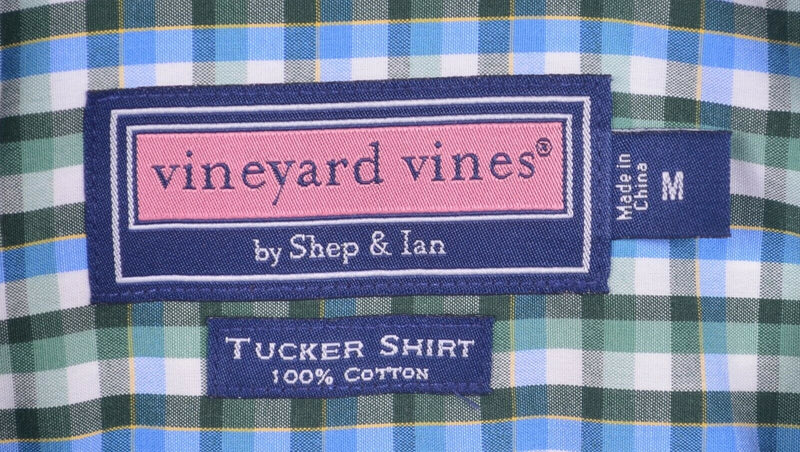 Vineyard Vines Men's Sz Medium Tucker Shirt Green Blue Plaid Whale Shirt