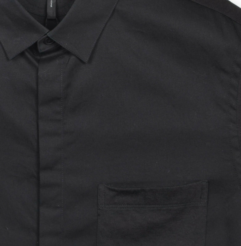 Helmut Lang Men's Small Hidden Button-Front Solid Black Soft Designer Shirt