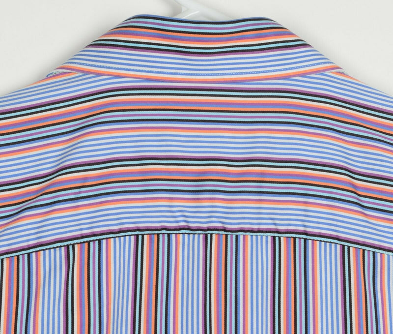 Bugatchi Uomo Men's Sz Medium Flip Cuff Multicolor Striped Casual Dress Shirt