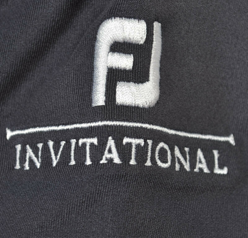 FootJoy Men's Medium Athletic Fit Logo Collar Navy Blue Striped Tour Issue Shirt