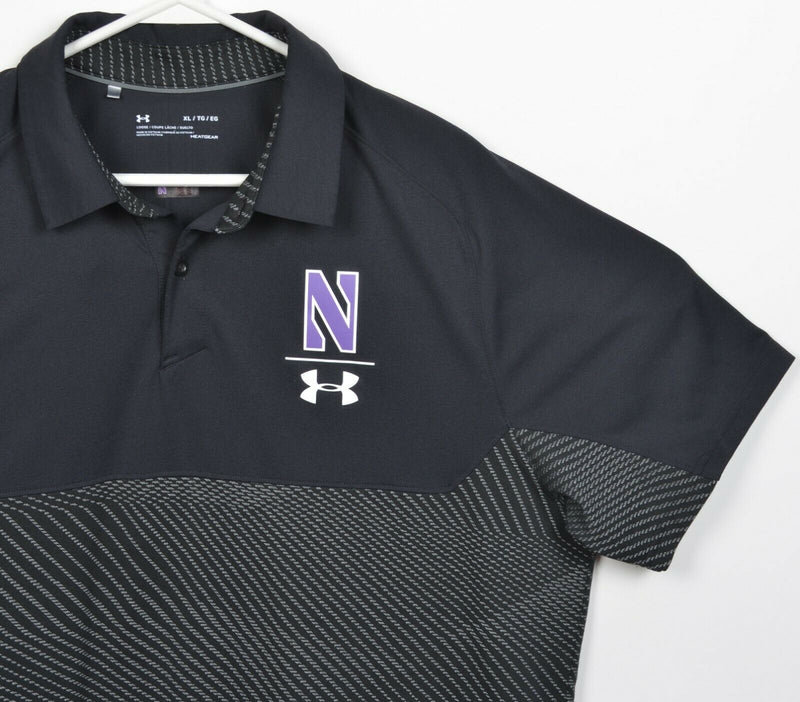 Northwestern Wildcats Men's XL Team Issue Black Under Armour HeatGear Polo Shirt