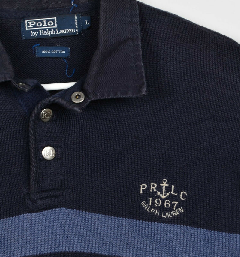 Vtg 90s Polo Ralph Lauren Men's Sz Large Snap Navy Blue PRLC Long Sleeve Shirt