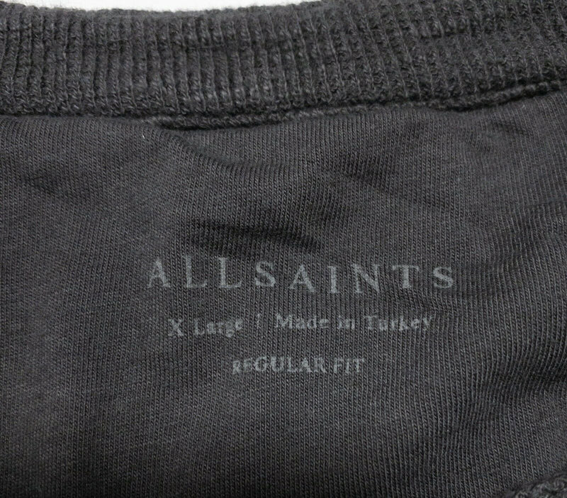 All Saints Men's XL Muse LS Henley Gray Ramskull Logo Long Sleeve 3-Button Shirt