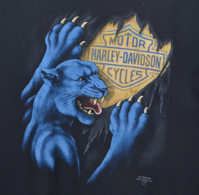 Vintage 1991 3D Emblem Men's Medium? Harley-Davidson Blue Black Panther T-Shirt