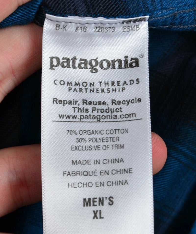 Patagonia Organic Cotton Men's XL Blue Black Plaid Buckshot Flannel Shirt