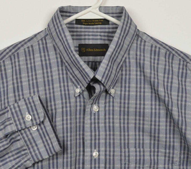 Allen Edmonds Men's XL Wrinkle Free Blue Gray Plaid Button-Down Dress Shirt