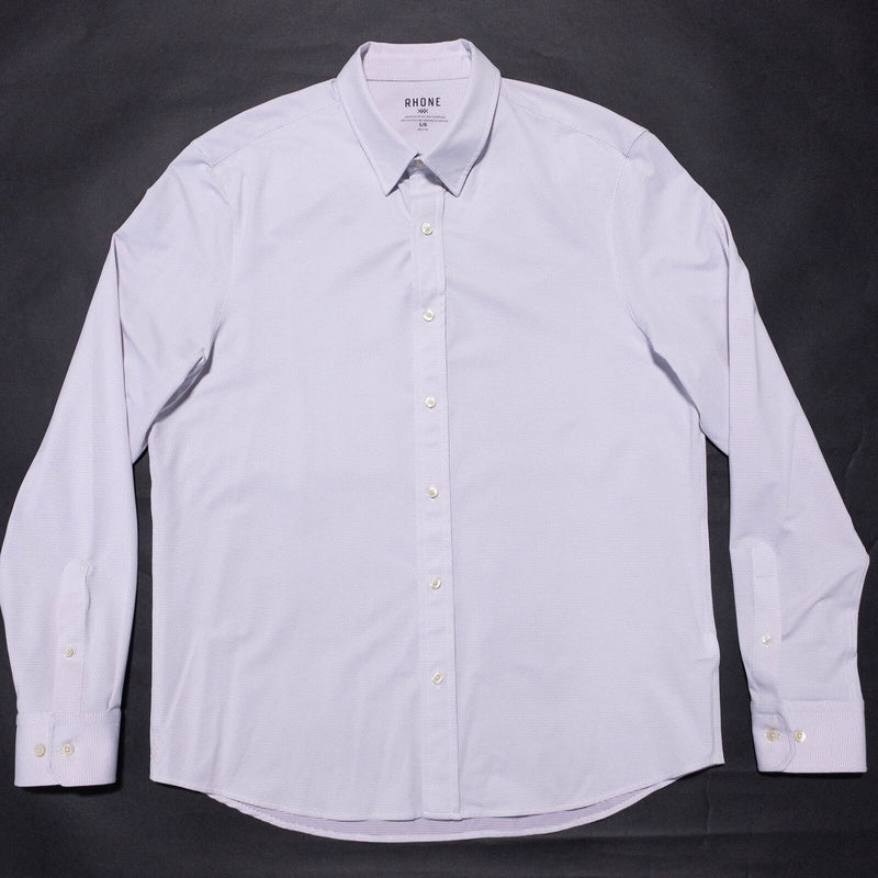 Rhone Commuter Shirt Men's Large Button-Up Wicking Stretch Nylon White Dot