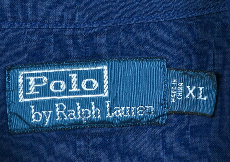 Polo Ralph Lauren Men's XL Linen Silk Blend Navy Safari Roll-Tab Sleeves Shirt