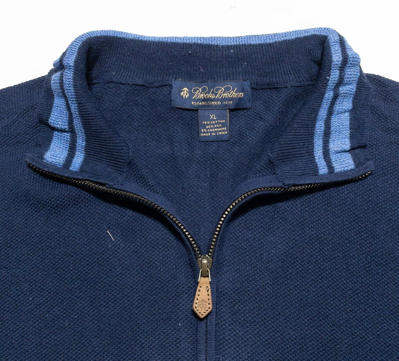 Brooks Brothers Sweater Men's XL Pullover 1/4 Zip Cotton Cashmere Blend Blue