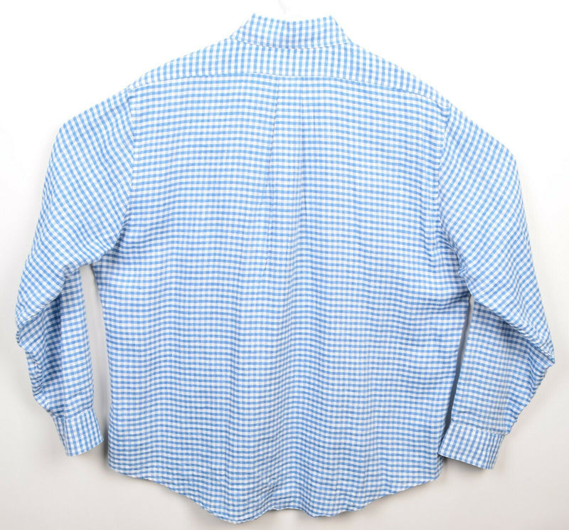 Brooks Brothers Men's XL Irish Linen Blue Gingham Check Regent Button-Down Shirt