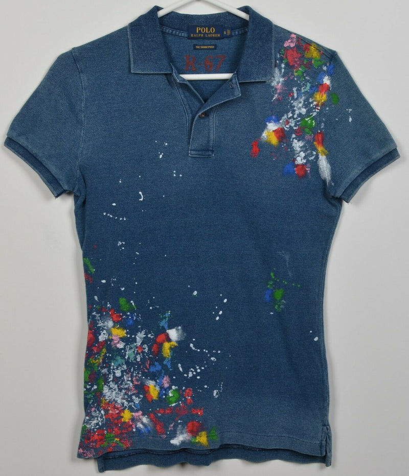 Polo Ralph Lauren Women's Small "The Skinny Polo" Paint Splatter Blue Polo Shirt