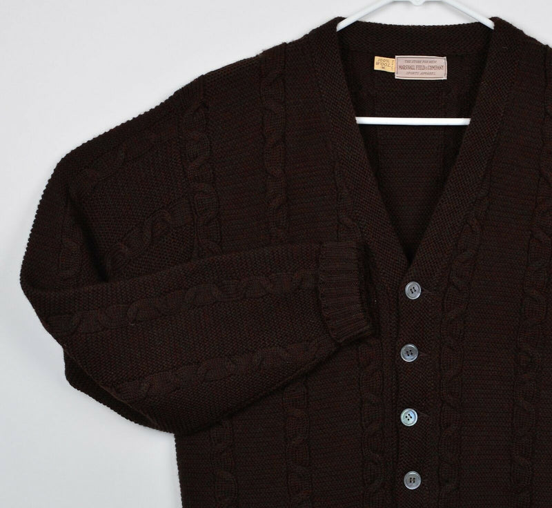 Vintage 60s Marshall Field.& Company Men's Medium 100% Wool Cableknit Cardigan
