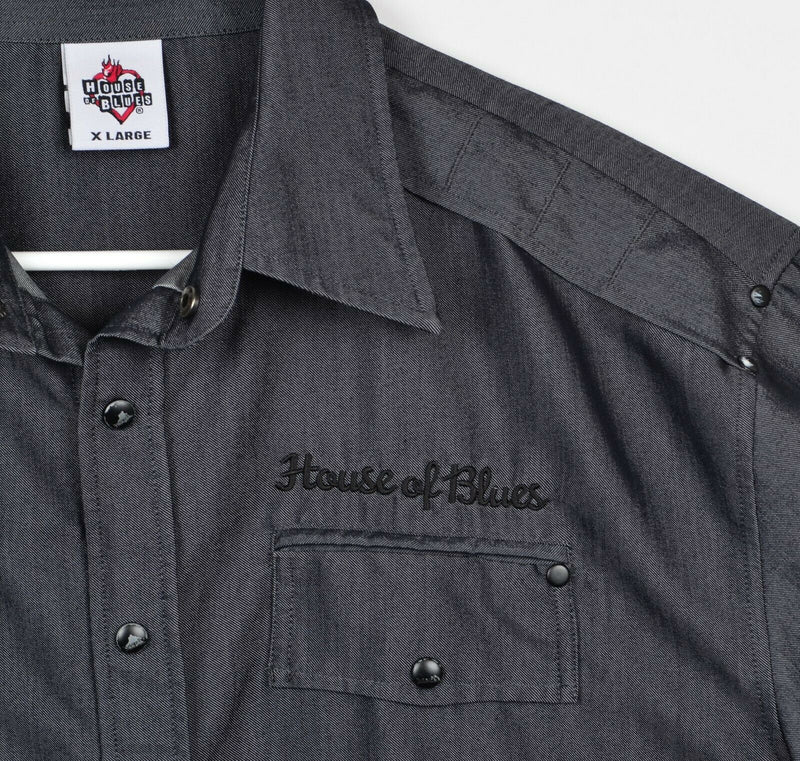 House Of Blues Men's XL Snap Front Embroidered Shiny Gray Rockabilly Shirt
