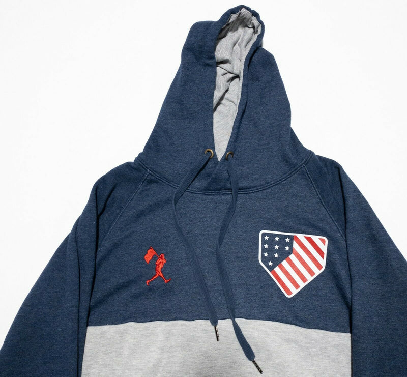 Baseballism Men's Small Blue Gray Two-Tone USA Flag Pullover Hoodie Sweatshirt