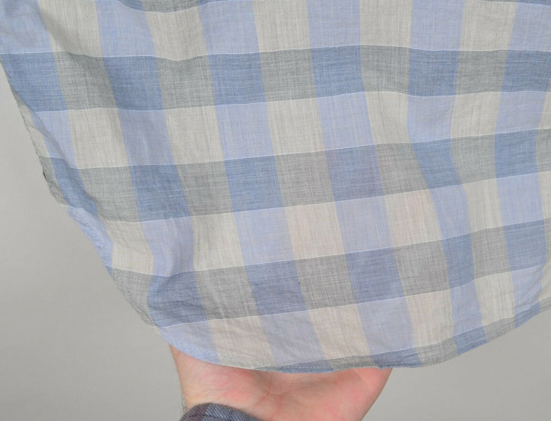 Billy Reid Men's Small Standard Blue Gray Plaid Check Spread Collar Italy Shirt