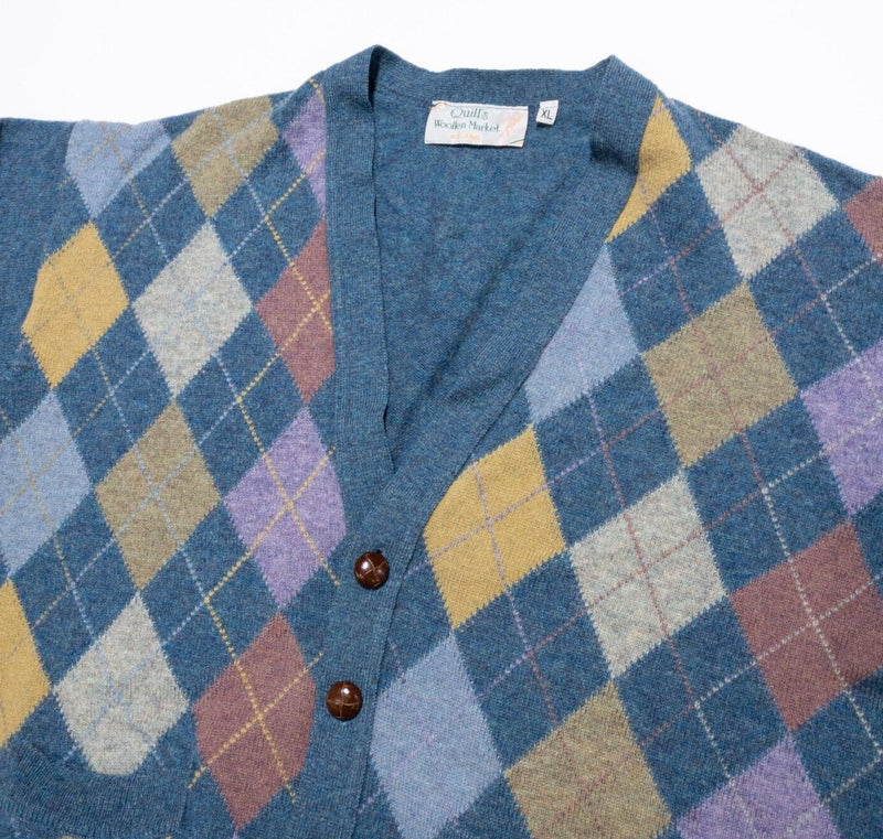 Quill's Woolen Market Cardigan Sweater Men's XL Wool Argyle Knit Blue Ireland