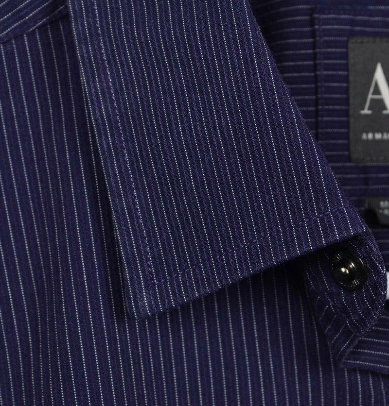 Armani Exchange Men's Small Slim Fit Snap-Front Dark Purple Striped A|X Shirt