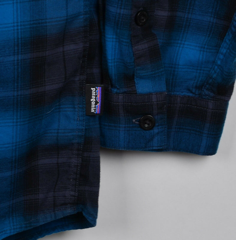 Patagonia Organic Cotton Men's XL Blue Black Plaid Buckshot Flannel Shirt
