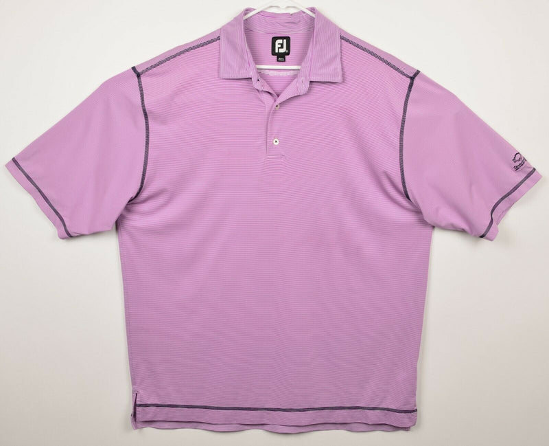 FootJoy Men's Sz 2XL Purple White Micro-Striped FJ Performance Golf Polo Shirt