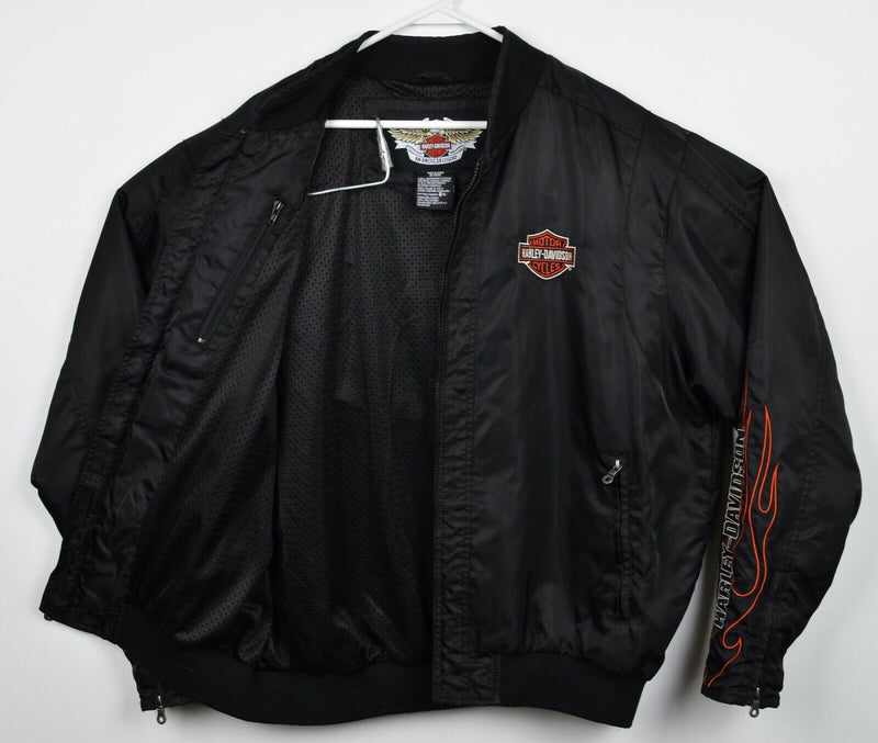 Harley-Davidson Men's XL Flames Full Zip Biker Motorcycle Black Bomber Jacket