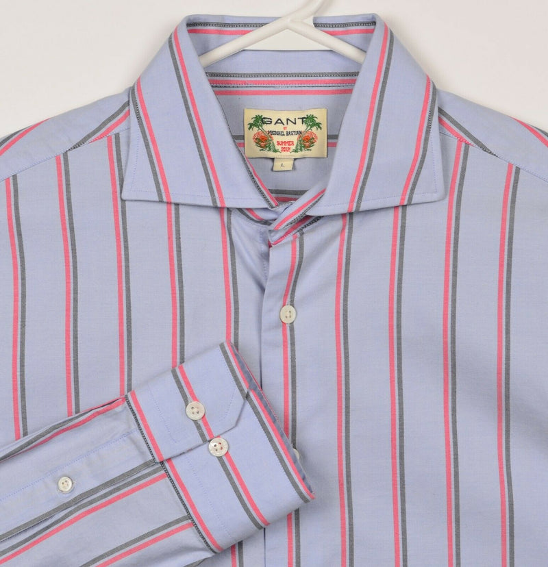 GANT by Michael Bastian Men's Large Blue Red Stripe Spread Collar Button Shirt