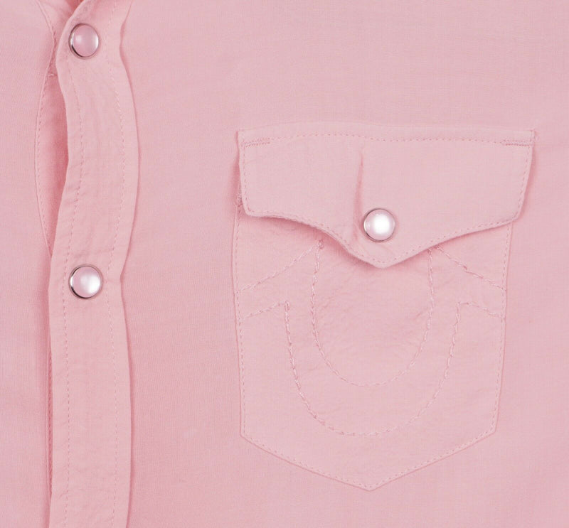 True Religion Men's Medium Pink Pearl Snap Western Rockabilly Lightweight Shirt