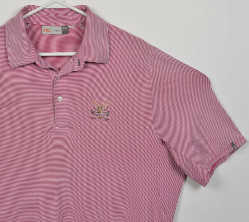 KJUS Men's Large/52 Pink Striped Golf Wicking UPF 50+ Soren Stripe Polo Shirt