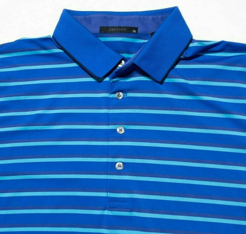 Greyson Golf XL Men's Polo Wicking Performance Stretch Blue Aqua Striped